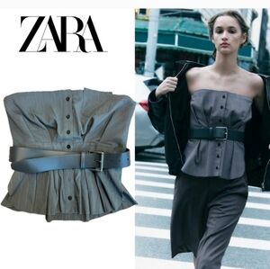 Zara Charcoal Strapless Top with Belt Size S NWT